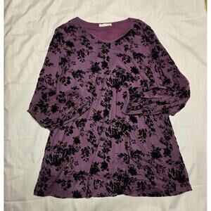 Cheers Life Purple Black Floral Blouse Mesh Long Sleeve Tunic Top Women’s XL